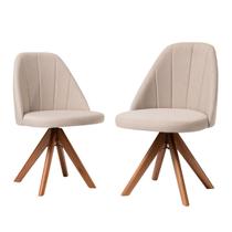 Kit 2 Cadeiras Giratórias Mesa Sala de Jantar e Cozinha com Base em Madeira Maciça e Estofado em Tecido Linho