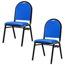 Kit 2 Cadeiras Hoteleiras Auditório Empilhável Sintético M23 Azul - Mpozenato