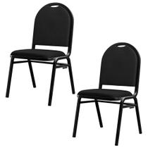Kit 2 Cadeiras Hoteleiras Auditório Empilhável Sintético M23 Preto - Mpozenato