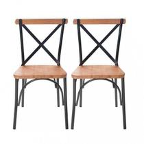 Kit 2 Cadeiras Industrial Aço Madeira Maciça Lais