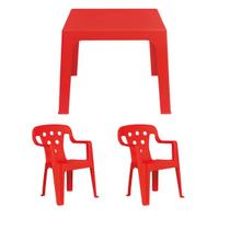 Kit 2 Cadeiras Infantil e 1 Mesa Mesinha Vermelha Plástica