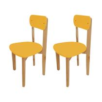 Kit 2 Cadeiras Infantil para Refeitório Assento e Encosto Amarelo Base Madeira