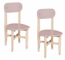 Kit 2 Cadeiras Infantil para Refeitório Assento e Encosto Rosa Base Madeira