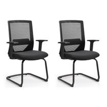Kit 2 Cadeiras Interlocutor Office Chicago Fixa Preto