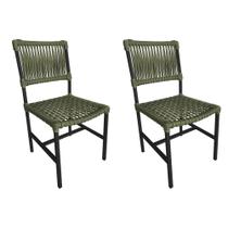 Kit 2 Cadeiras Jantar Área Externa Corda Náutica Verde Musgo Base Aluminio Preto França Linha Plus Kit 2 Cadeiras Jantar Área Externa Corda Náutica Verde Musgo Base Aluminio Preto França Linha Plus