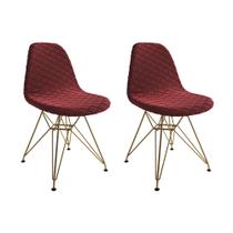 Kit 2 Cadeiras Jantar Eames Eiffel Estofadas Vermelho Base Dourado