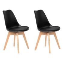 Kit 2 Cadeiras Jantar Eames Wood Leda Design Estofada Preta