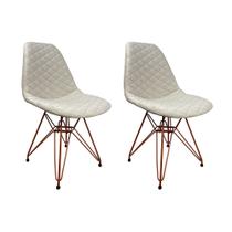 Kit 2 Cadeiras Jantar Estofadas Nude Eiffel Eames Base Cobre