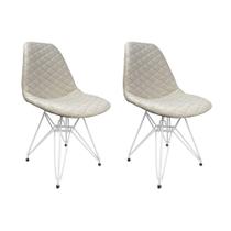 Kit 2 Cadeiras Jantar Estofadas Nude Eiffel Eames Base Ferro Branco - Cor: Nude
