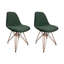 Kit 2 Cadeiras Jantar Estofadas Verde Eiffel Eames Base Cobre - Cor: Verde