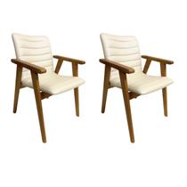 Kit 2 Cadeiras Jantar Madeira Jaque com braço cor Off White