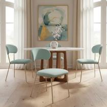 Kit 2 cadeiras jantar tecido boucle azul champagne