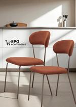 Kit 2 cadeiras jantar tecido linho terracota tubo champagne