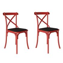 Kit 2 Cadeiras Katrina Assento Corano Preto Aço Vermelho