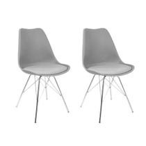 Kit 2 Cadeiras Leda Estofada Eames Cinza Tower Cromado