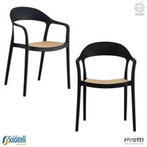 Kit 2 Cadeiras Lia Branca ou Preta com Braço e com Assento em Tela Sextavada Caramelo - Rivatti