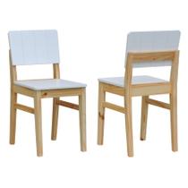 Kit 2 Cadeiras Linhas Estrutura Madeira Maciça Assento e Encosto MDF Laqueado - Natural/Branco
