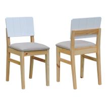 Kit 2 Cadeiras Linhas Estrutura Madeira Maciça Assento Estofado Encosto MDF Laqueado - Natural/Branco
