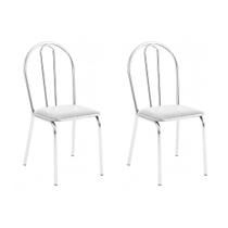 Kit 2 Cadeiras Lisboa Cromada Para Cozinha ou Área Gourmet-Assento Sintético Branco