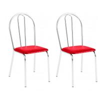 Kit 2 Cadeiras Lisboa Cromada Para Cozinha ou Área Gourmet-Assento Sintético Vermelho