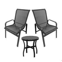Kit 2 Cadeiras Lótus Premium Alumínio e Mesinha para Varanda Sacada Jardim