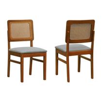 Kit 2 Cadeiras Lyon Madeira Maciça Encosto Telinha Assento Estofado Linho Impermeável