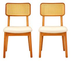 Kit 2 Cadeiras Madeira Maciça Encosto Rattan Sala De Jantar