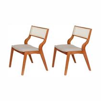 Kit 2 Cadeiras Madeira Maciça Estofada e Rattan 100% Natural Luna Espresso Móveis