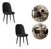 Kit 2 Cadeiras Maite Pretas Estofadas PU Pés Metálicos Sala Jantar Cozinha Kit 2 Cadeiras Maite Pretas Estofadas PU Pés Metálicos Sala Jantar Cozinha