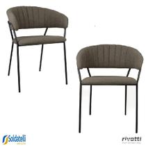 Kit 2 Cadeiras Mara nas Opções em PU Marrom, Linho Cinza e Bouclé em Off White ou Cinza Quente - Rivatti