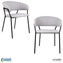 Kit 2 Cadeiras Mara nas Opções em PU Marrom, Linho Cinza e Bouclé em Off White ou Cinza Quente - Rivatti Kit 2 Cadeiras Mara nas Opções em PU Marrom, Linho Cinza e Bouclé em Off White ou Cinza Quente - Rivatti