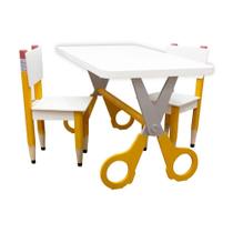 Kit 2 Cadeiras Mesa Infantil Tesoura Amarelo Tampo Branco Retangular Base Temática Para Estudos E Desenhos Mobília Decor Kit 2 Cadeiras Mesa Infantil Tesoura Amarelo Tampo Branco Retangular Base Temática Para Estudos E Desenhos Mobília Decor