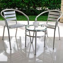 Kit 2 Cadeiras Mesa Redonda Alumínio Area Externa Varanda