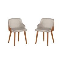 Kit 2 Cadeiras Million Tecido linho C/ Couro Pes Em Madeira