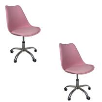 Kit 2 Cadeiras Office Base Cromada Com Rodizio Giratória Saarinen Rosa