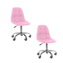 Kit 2 Cadeiras Office Eiffel Botonê Ajustável Base Giratória Rosa