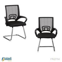 Kit 2 Cadeiras Office Manchester Base Fixa PP Preta Braços Fixos - Fratini