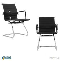 Kit 2 Cadeiras Office Manhattan Base Fixa PU Várias Cores Braços Fixos - Fratini