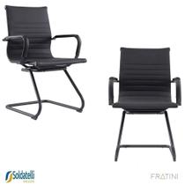 Kit 2 Cadeiras Office Manhattan Black Fixa PU Várias Cores Braços Fixos - Fratini