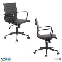 Kit 2 Cadeiras Office Sevilha Base Preta Baixa PU Marrom Escuro ou Preto - Rivatti