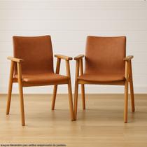 Kit 2 Cadeiras Organicas Madeira Maciça Estofado Sintético Bouclê com Espuma D23 Design com Braço para Sala ou Escritório