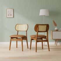 Kit 2 Cadeiras Organik Madeira Maciça Encosto Telinha Assento Estofado Corano