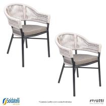 Kit 2 Cadeiras Outdoor Caraíva Base Grafite com Corda Náutica Amêndoa ou Chumbo - Rivatti