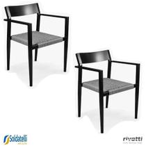 Kit 2 Cadeiras Outdoor Jurerê Preto Matte com Corda Náutica Verde Oliva ou Chumbo - Rivatti
