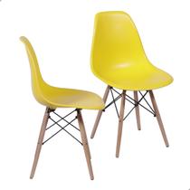 Kit 2 cadeiras para cozinha mesa de jantar base de madeira amarela
