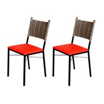 Kit 2 Cadeiras Para Cozinha Preta Ratan Cappuccino Assento Estofado - Don Castro Decor