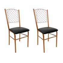 Kit 2 Cadeiras para Cozinha reforçada cor Cobre assento preto encosto de grade