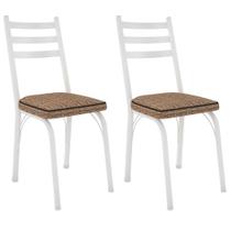 Kit 2 Cadeiras Para Cozinha Tubular D-13 Nara De Aço Branco/rattan