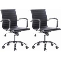Kit 2 Cadeiras para Escritório Diretor Esteirinha material sintético Office Preto