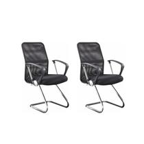 Kit 2 Cadeiras para Escritório Interlocutor Visitante Tela Mesh Comfort Preto